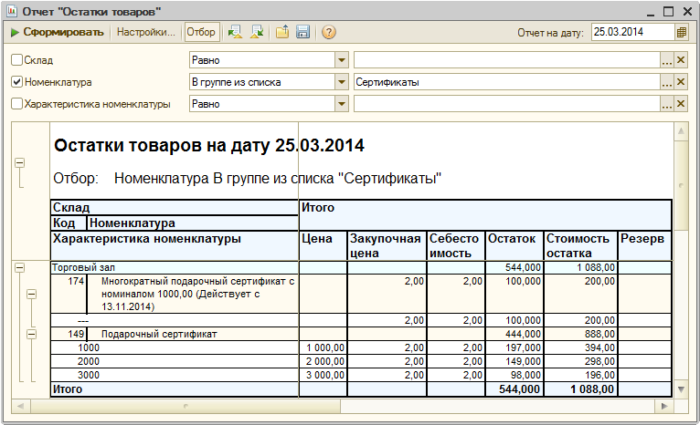 Акт остатков товара на складе образец