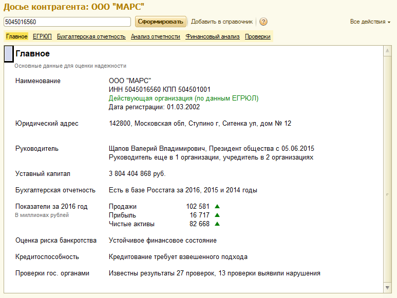 Отчет по проверке контрагента образец