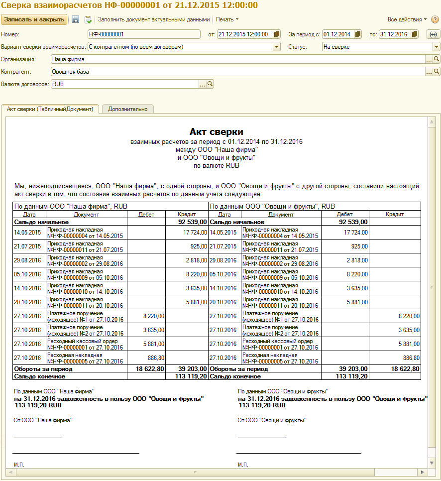 Акт сверки взаиморасчетов образец между ип и ип